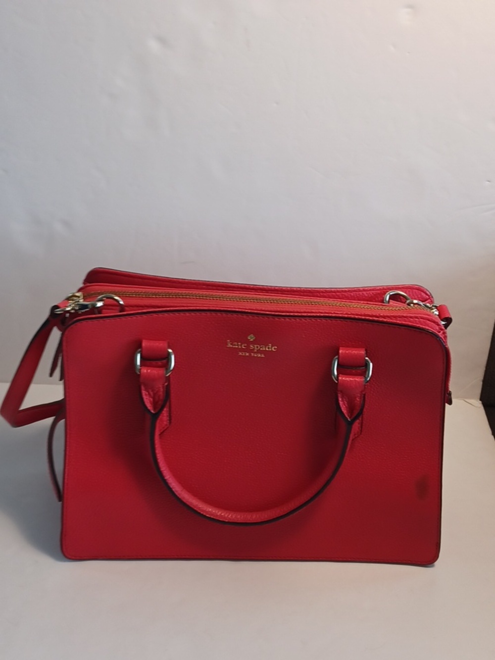 kate spade red pebbled leather satchel with top handles With Flaws As Pictured - Picture 2 of 8